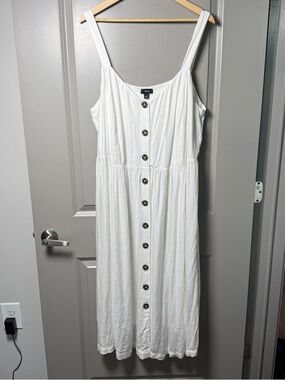 Ellos Button-Front Smocked Back White Midi Dress Resortwear Beach Boho— Size 22